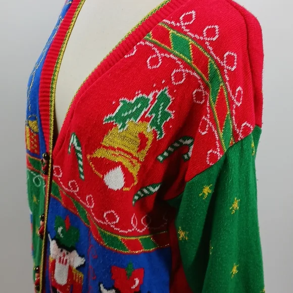 Vintage Casual Corner v-neck Christmas cardigan-sz M - Picture 6 of 12